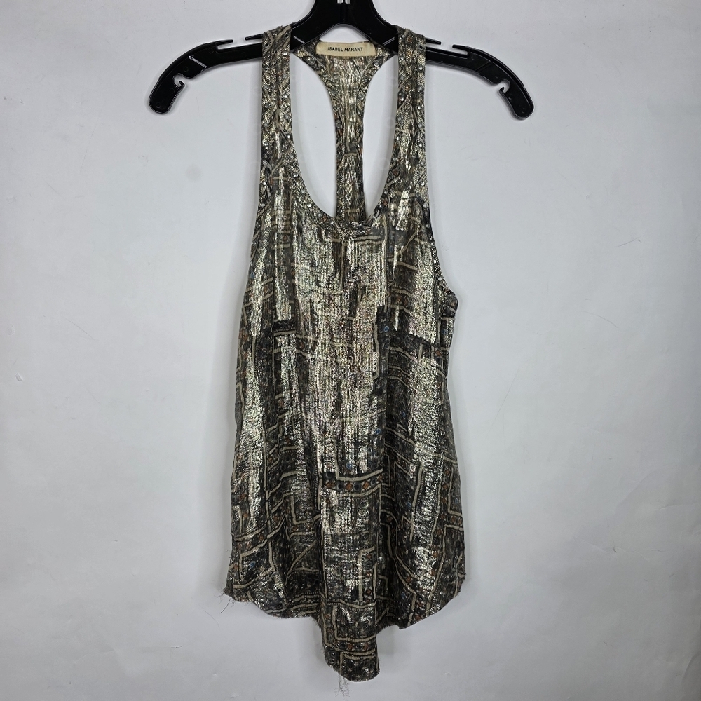 Isabel Marant x H&M silk Metallic studded racer back Tank top - Picture 3 of 12
